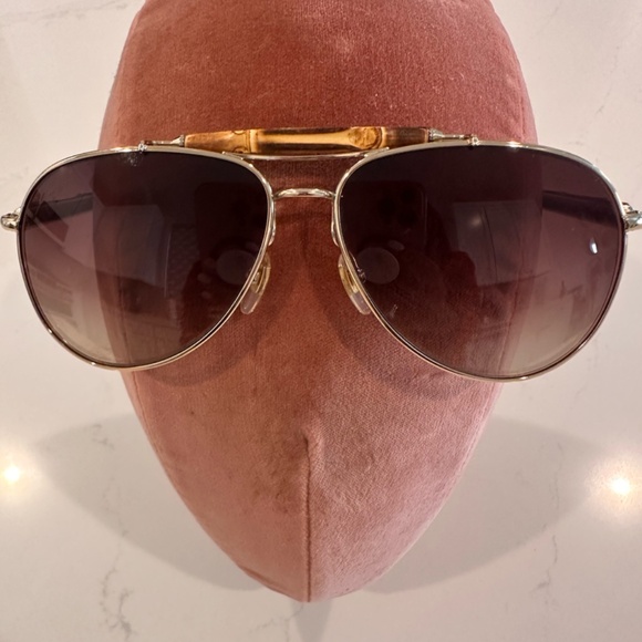 GUCCI Bamboo and Gold Aviator Sunglasses - Picture 7 of 11